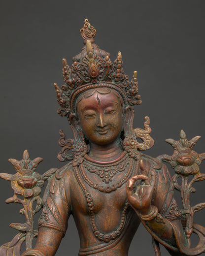 White Tara Face Detail Handcrafted Newari Buddhist Sculpture.