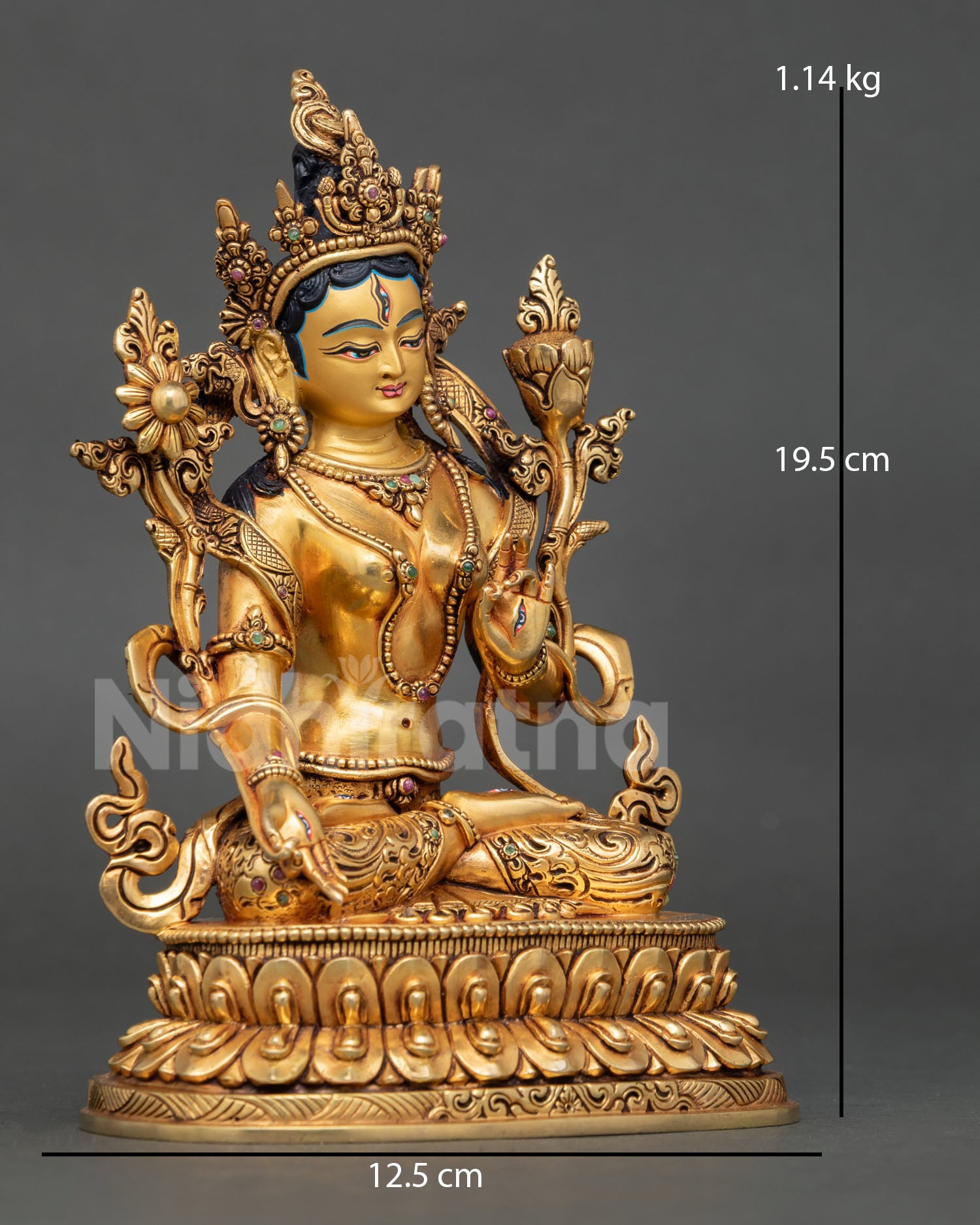 White Tara right view profile seated lotus copper fire-gilded Buddhist art Nepal