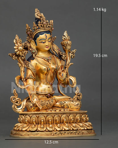 White Tara right view profile seated lotus copper fire-gilded Buddhist art Nepal