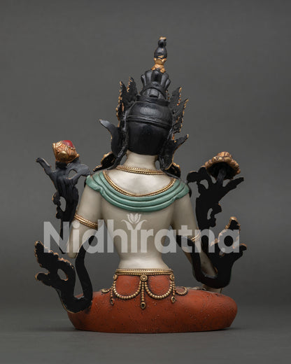 White Tara Statue back view showcasing detailed Nepalese craftsmanship