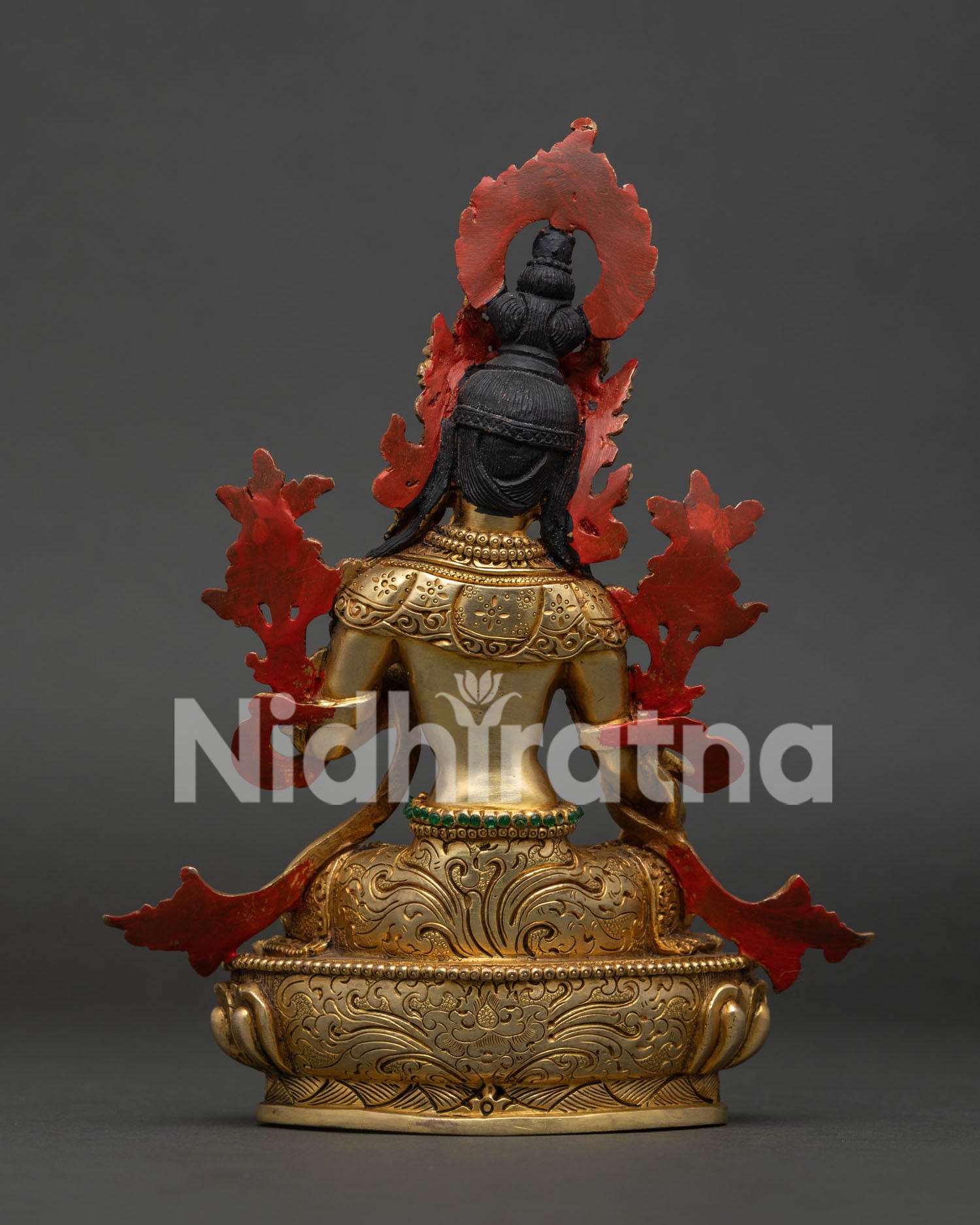 White Tara Statue Back View with Rising Halo and Handcrafted Himalayan Details.