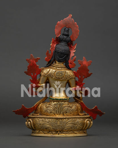 White Tara Statue Back View with Rising Halo and Handcrafted Himalayan Details.