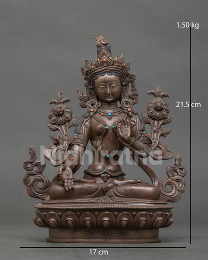 White Tara statue chemically oxidized copper patan nepal.