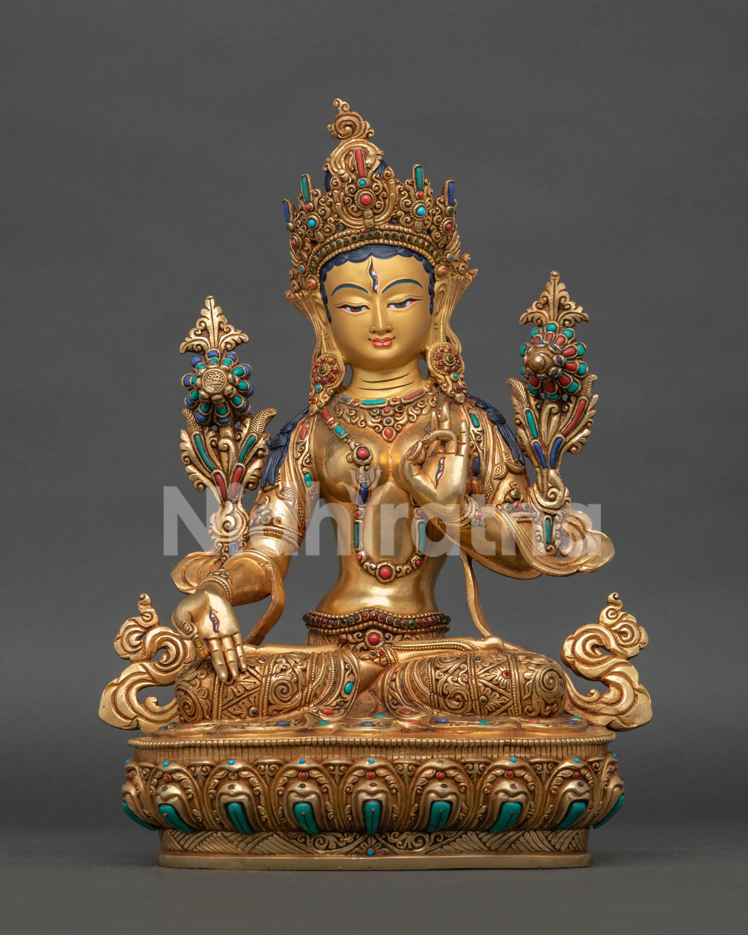 white tara statue for meditation handcrafted copper and gold gilded buddhist sculpture