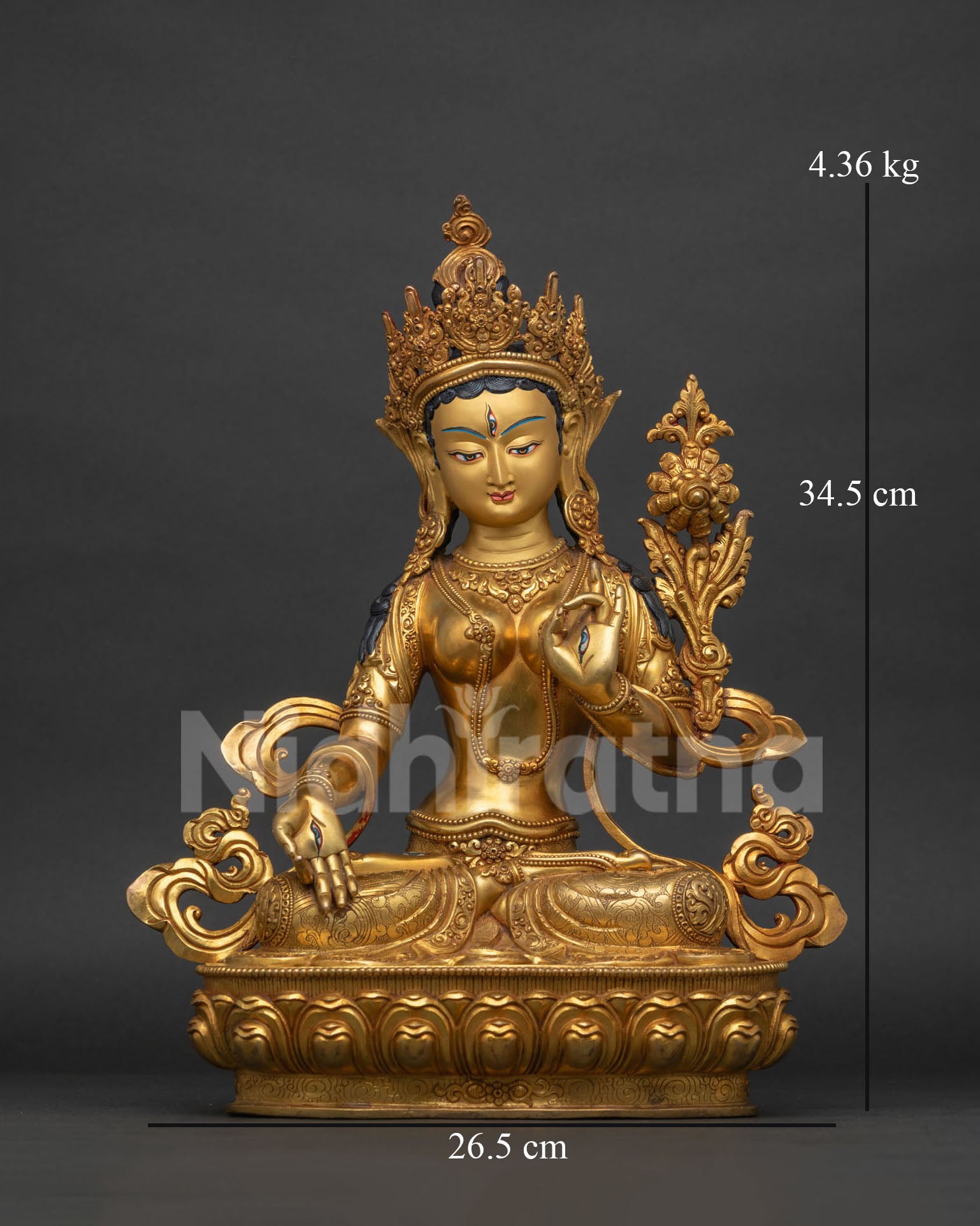 White Tara statue, Goddess of Seven Eyes, 24K gold fire-gilded, handcrafted in Nepal