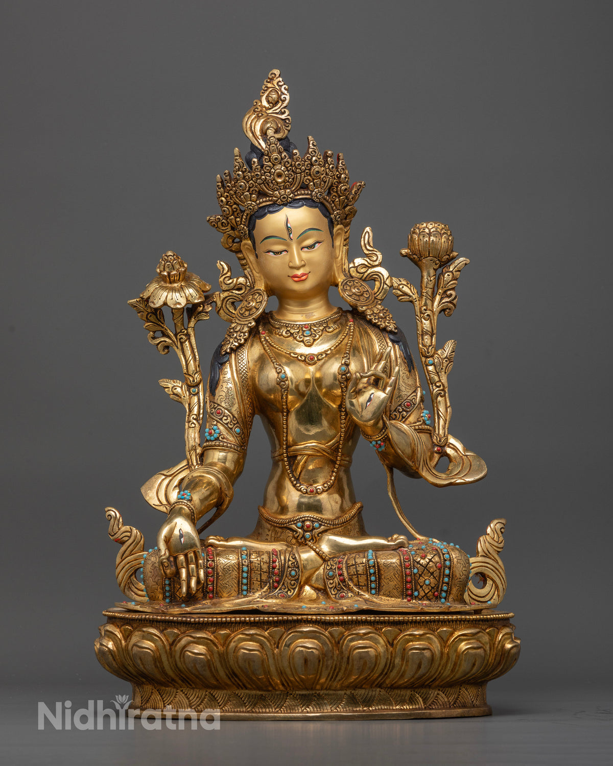 White Tara statue, handcrafted by Newari artisans in Nepal