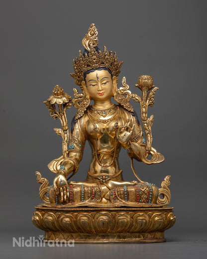 White Tara statue, handcrafted by Newari artisans in Nepal