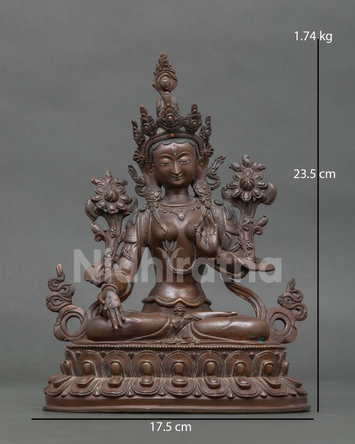 White Tara Statue Handcrafted Newari Artist Patan Nepal Chemically Oxidized Copper.