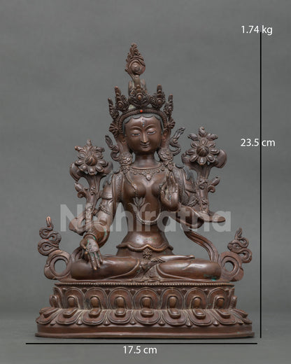 White Tara Statue Handcrafted Newari Artist Patan Nepal Chemically Oxidized Copper.
