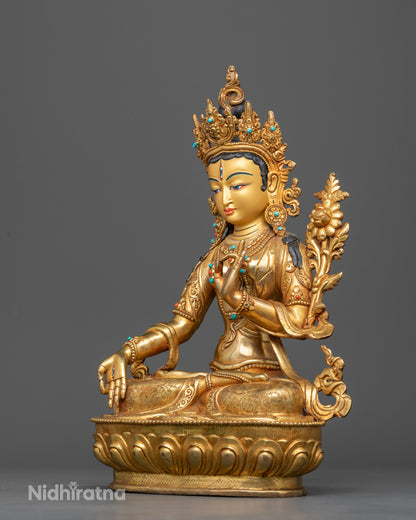 White Tara Statue Intricate Carvings Traditional Himalayan Craftsmanship