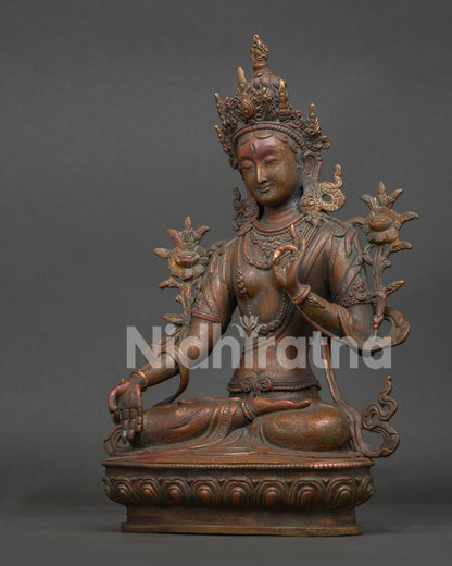 White Tara Statue Lotus Posture Compassionate Eyes Side View.