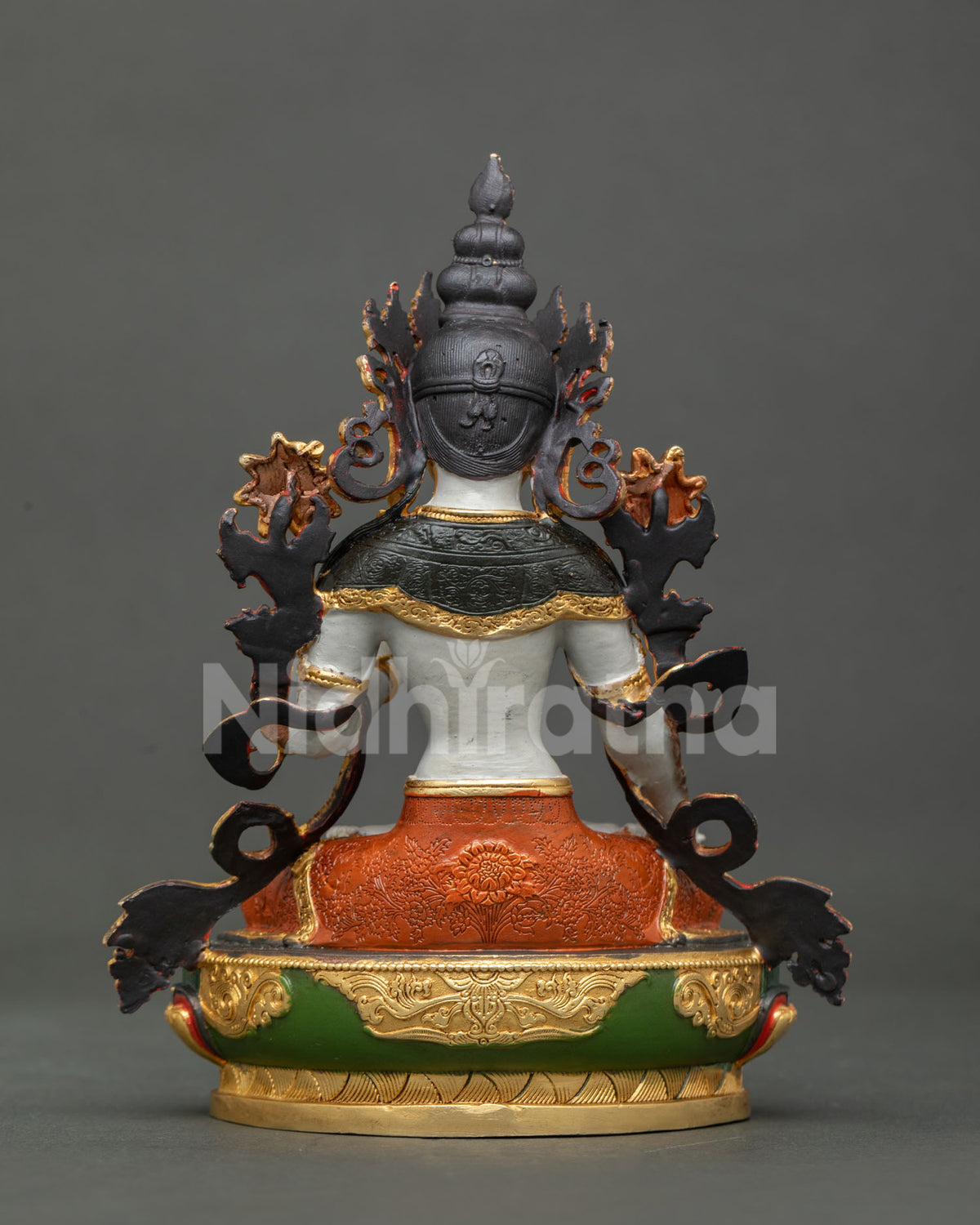 White Tara statue Newari handcrafted Buddhist altar decor.