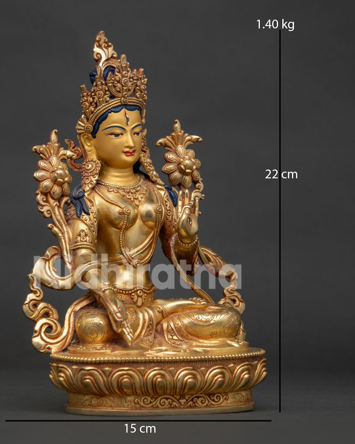White Tara Statue on Lotus Throne with Seven All Seeing Eyes.