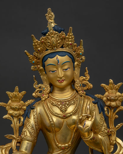 White Tara Statue regular close up gold gilded copper Buddhist art