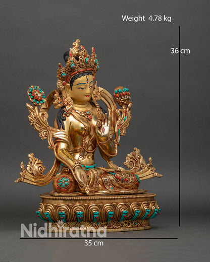 Right side view of White Tara statue with varada and abhaya mudra gestures