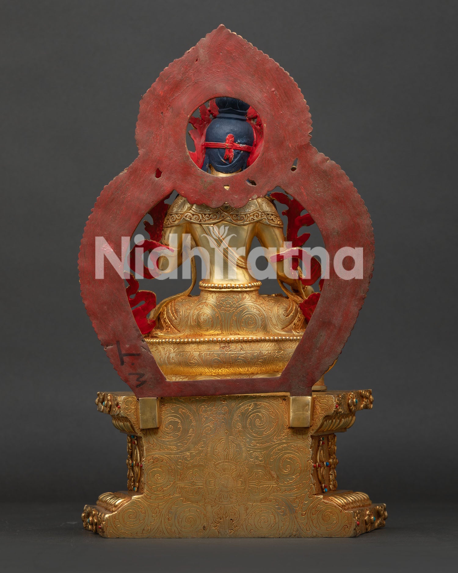 White Tara Statue with Lotus Flowers Handcrafted by Newari Artisans.