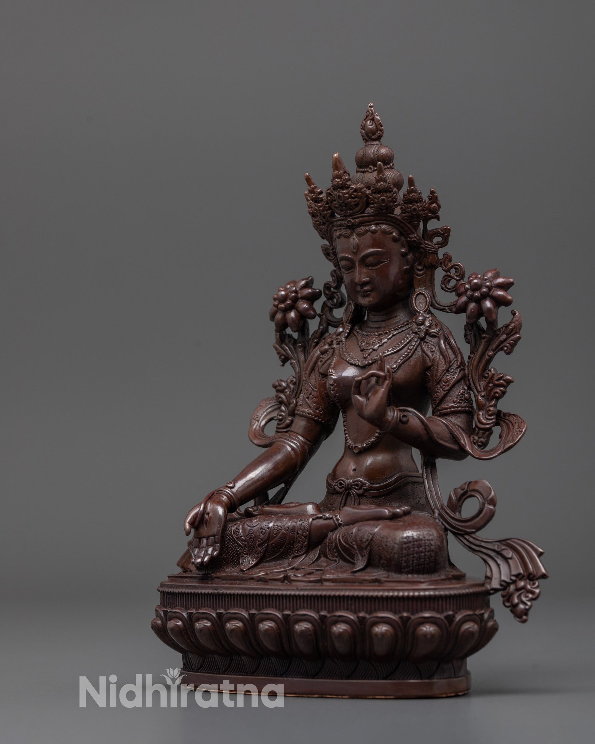 Precision-Crafted White Tara Statue | Oxidized Copper Elegance