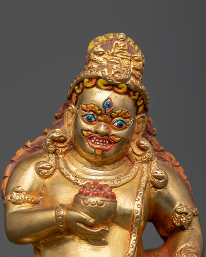 Wrathful Black Dzambhala statue with third eye for protection and wealth.