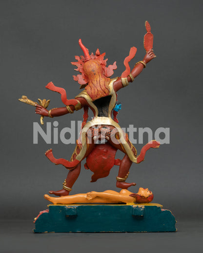 Wrathful Ekajati Copper Statue with Hand Painted Colors and Human Figure
