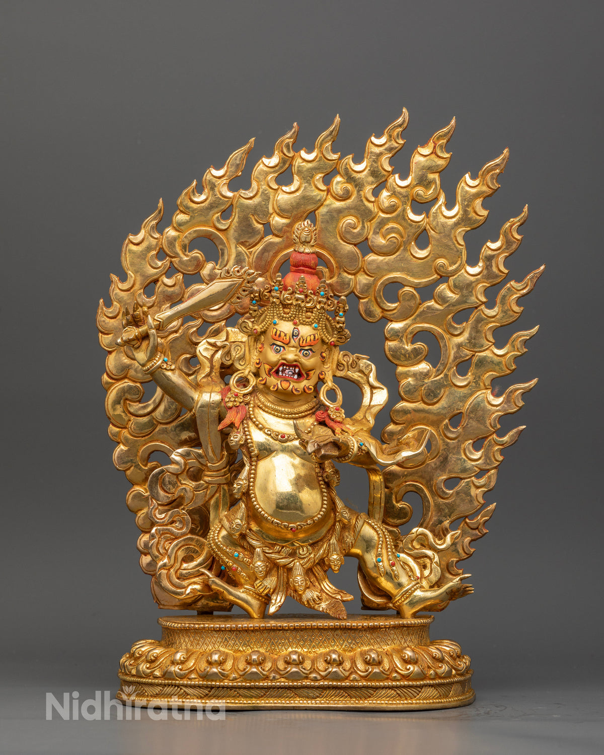 Wrathful manjushri statue 24k gold fire gilded copper nepal.