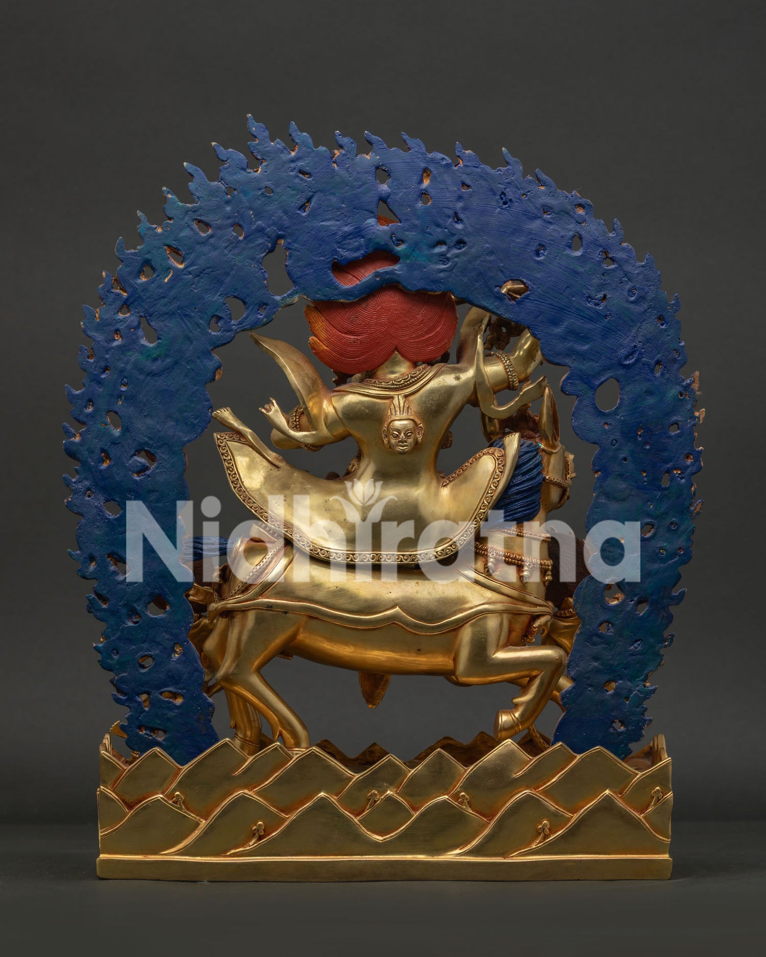 Wrathful Palden Lhamo copper statue, handcrafted by Newari artisans in Patan, Nepal.