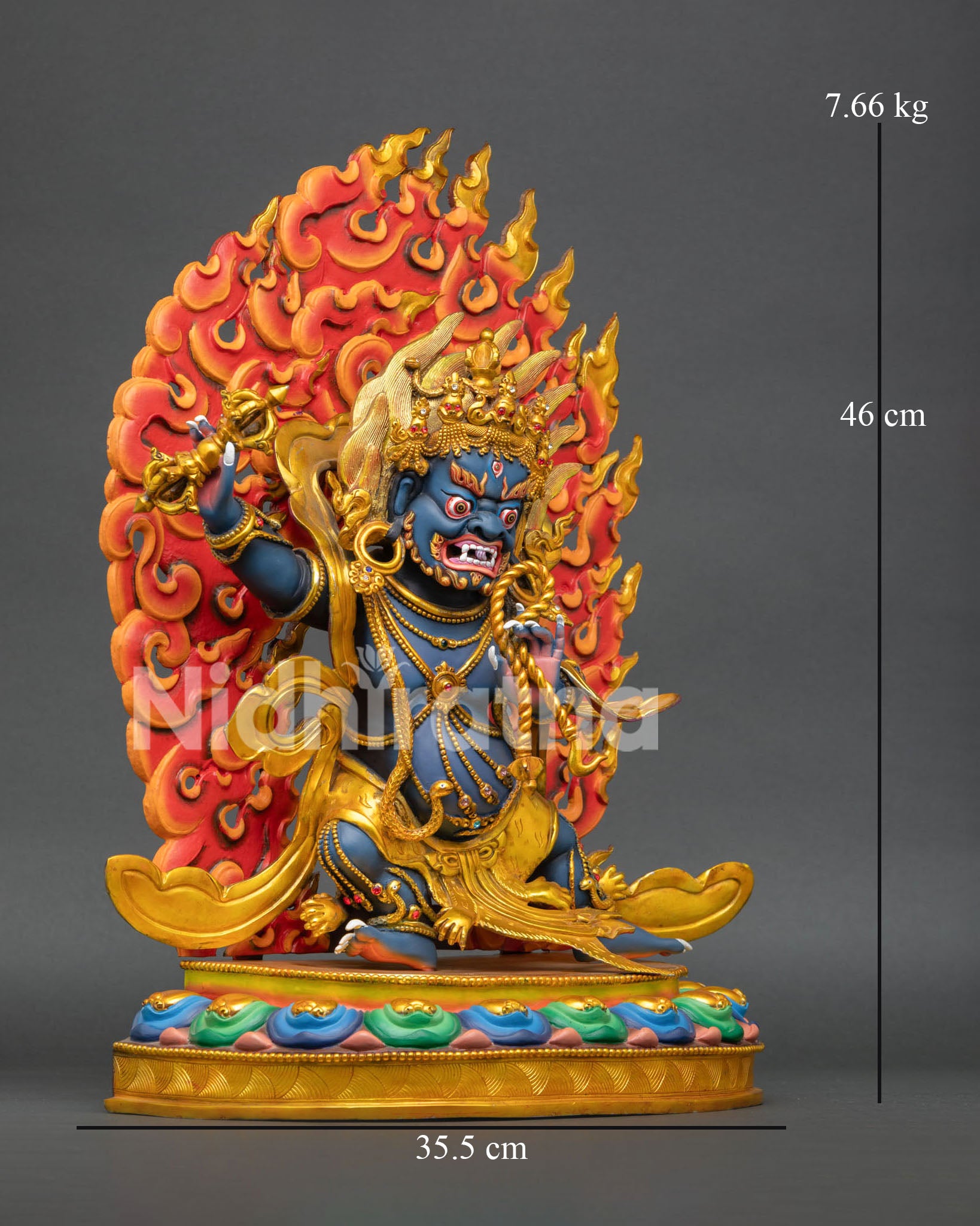 Wrathful Vajrapani Buddhist sculpture with vajra and lasso representing protection and spiritual power