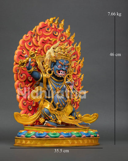 Wrathful Vajrapani Buddhist sculpture with vajra and lasso representing protection and spiritual power
