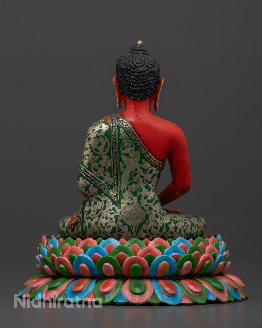 Exquisite Nepalese handcrafted Red Amitabha Buddha Statue created using the sacred Lost Wax technique, ideal for meditation altars and mindful decor