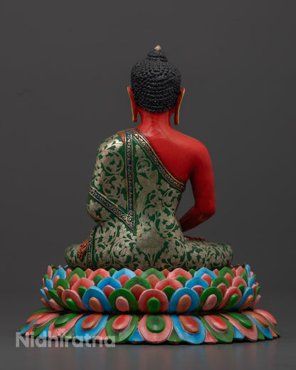 Exquisite Nepalese handcrafted Red Amitabha Buddha Statue created using the sacred Lost Wax technique, ideal for meditation altars and mindful decor