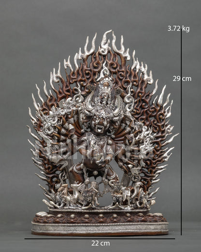 Yamantaka statue with nine faces and sixteen arms handcrafted by Newari artisans in Patan, Nepal