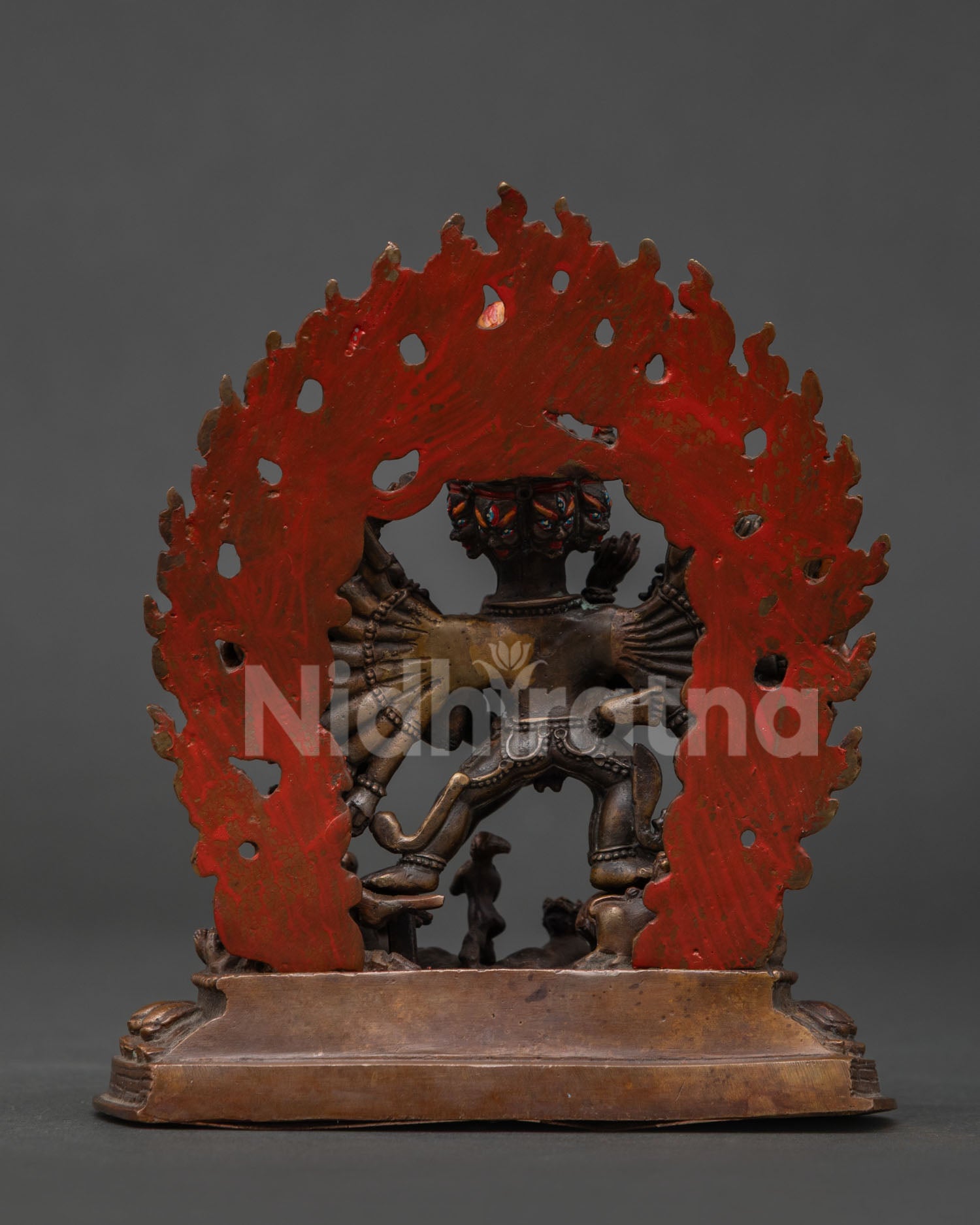 Yamantaka with Vajravetali sacred union handcrafted Nepalese Buddhist art.
