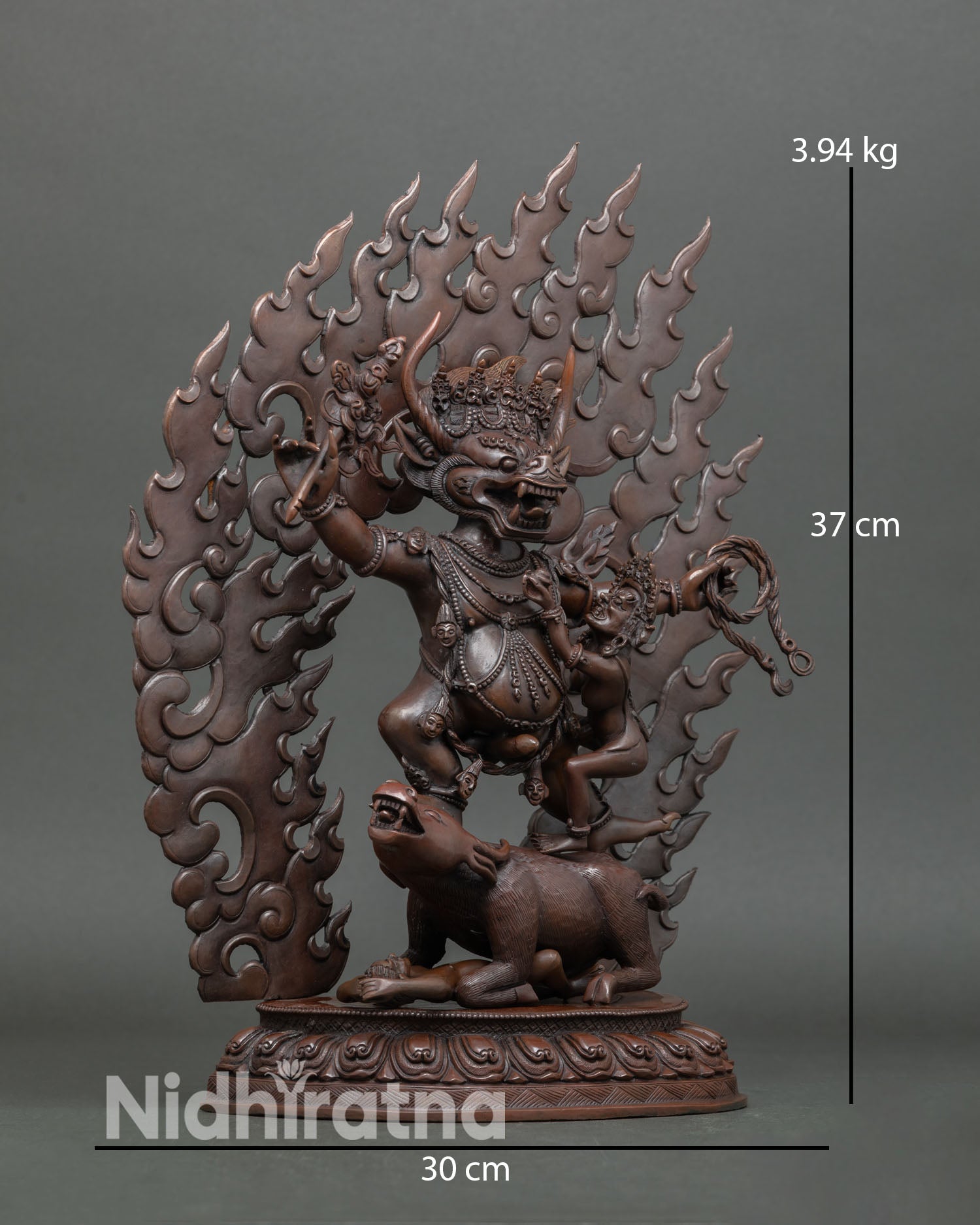 Yamantaka Yab Yum dynamic embrace with consort wrathful deity sculpture symbolizing wisdom and compassion union Vajrayana Buddhist art.