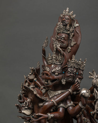 Yamantaka Yab-Yum statue detailed side close up with silver details