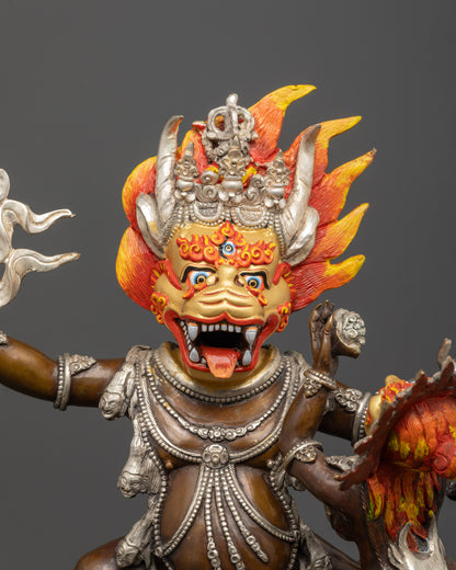 yamantaka consort statue close-up showing oxidized copper details and fierce expression