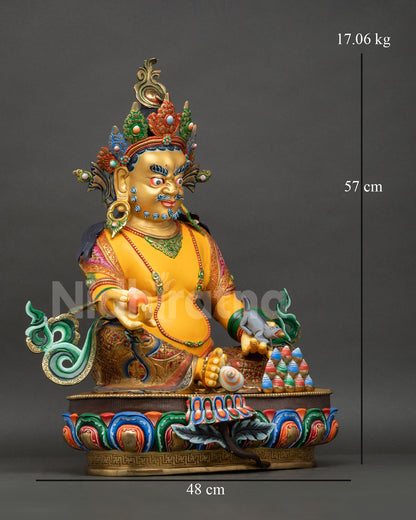 Serpo Dzambhala right side on lotus seat, jeweled ornaments and carved garment details visible