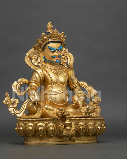 yellow dzambhala statue 24k gold fire gilded copper right side view