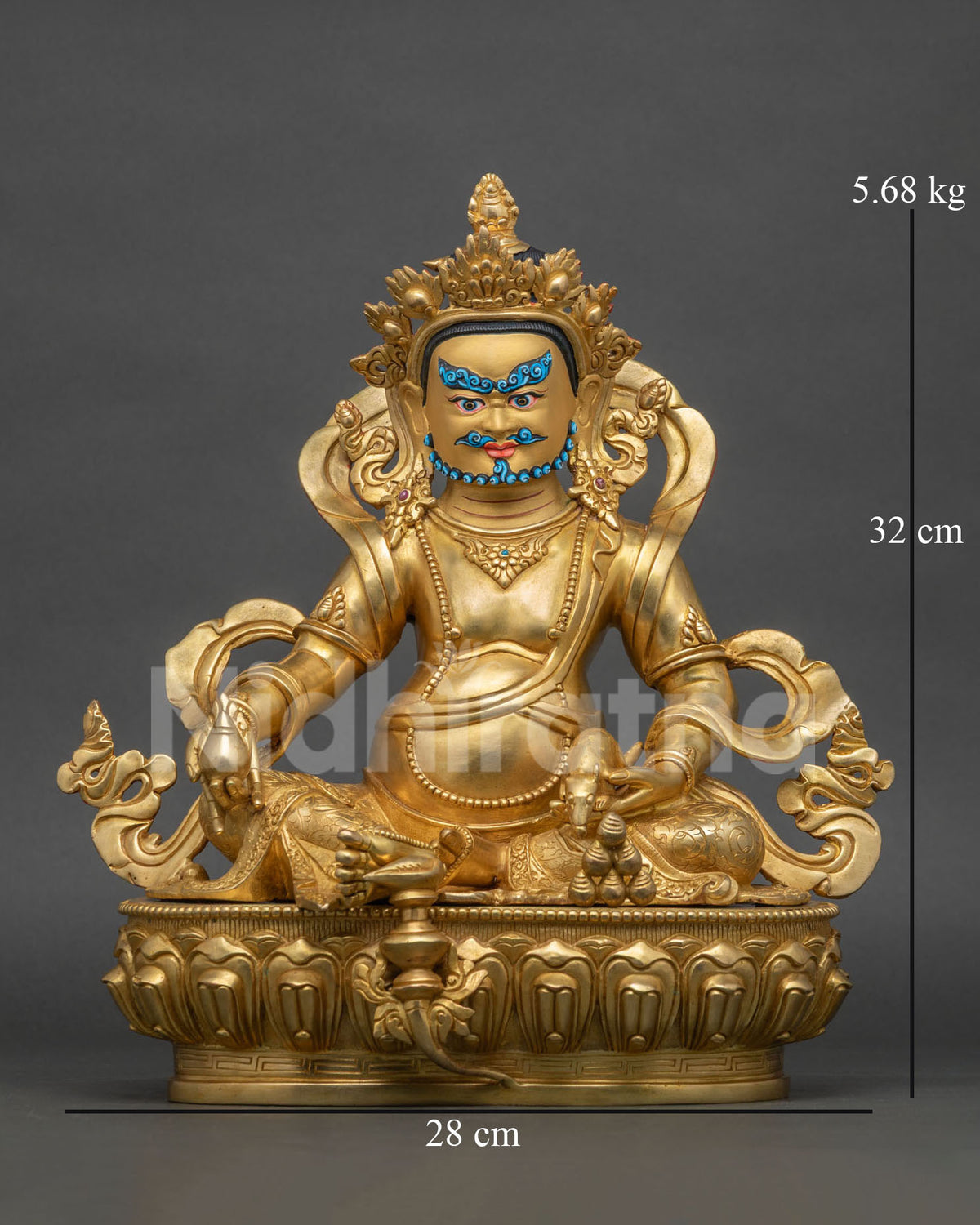 yellow dzambhala statue handmade jambhala 24k gold fire gilded copper front view