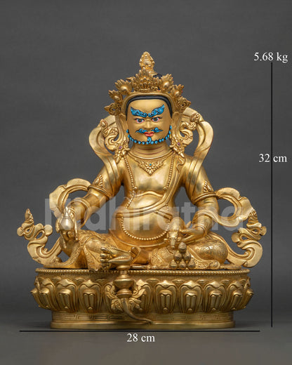 yellow dzambhala statue handmade jambhala 24k gold fire gilded copper front view