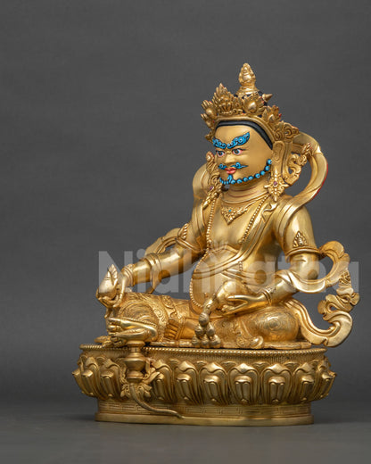 yellow dzambhala statue handmade jambhala 24k gold fire gilded copper left side view