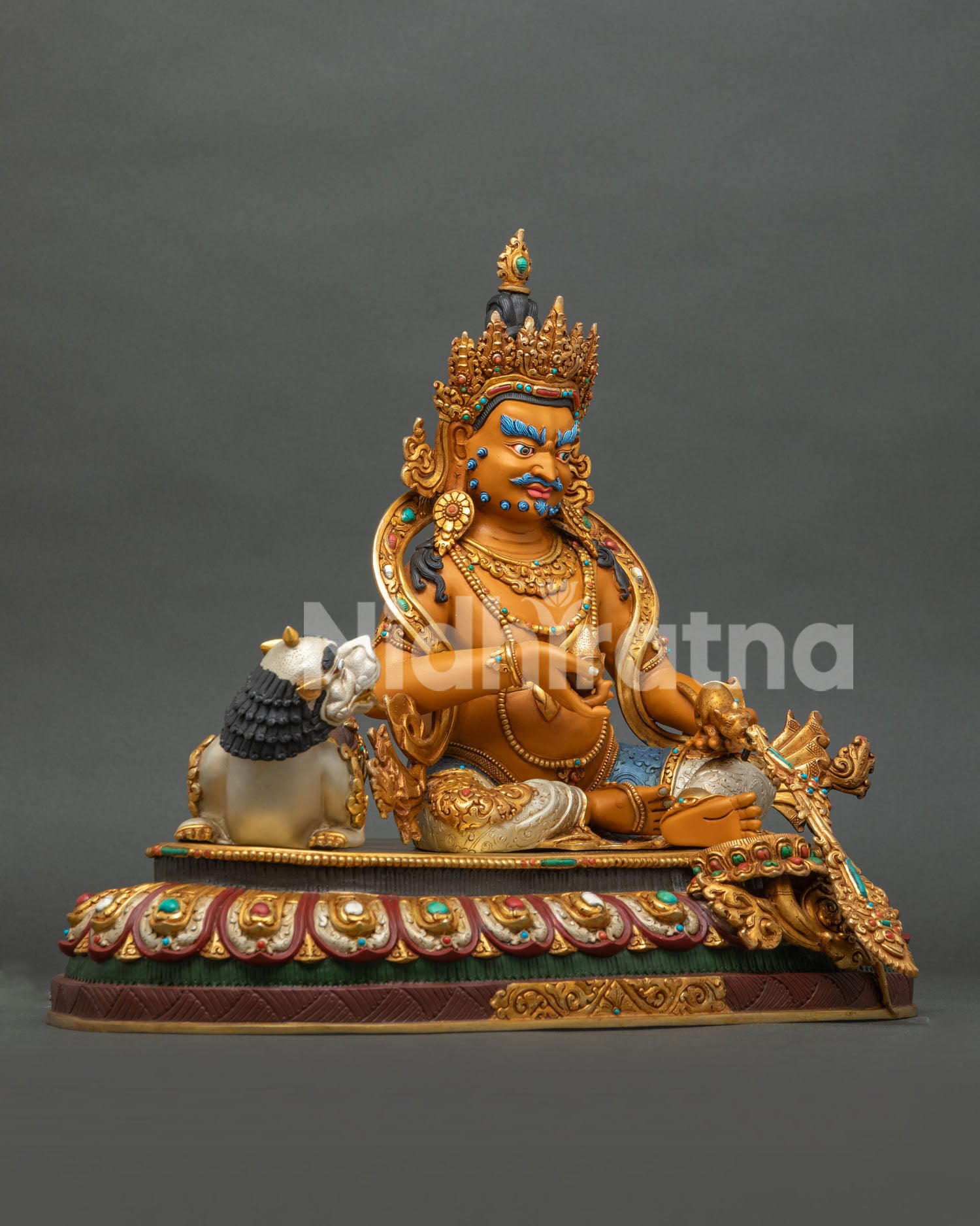 Yellow Dzambhala Wealth God statue full view Newari Buddhist sculpture Nidhiratna