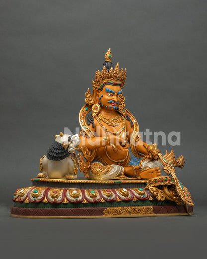 Yellow Dzambhala Wealth God statue full view Newari Buddhist sculpture Nidhiratna
