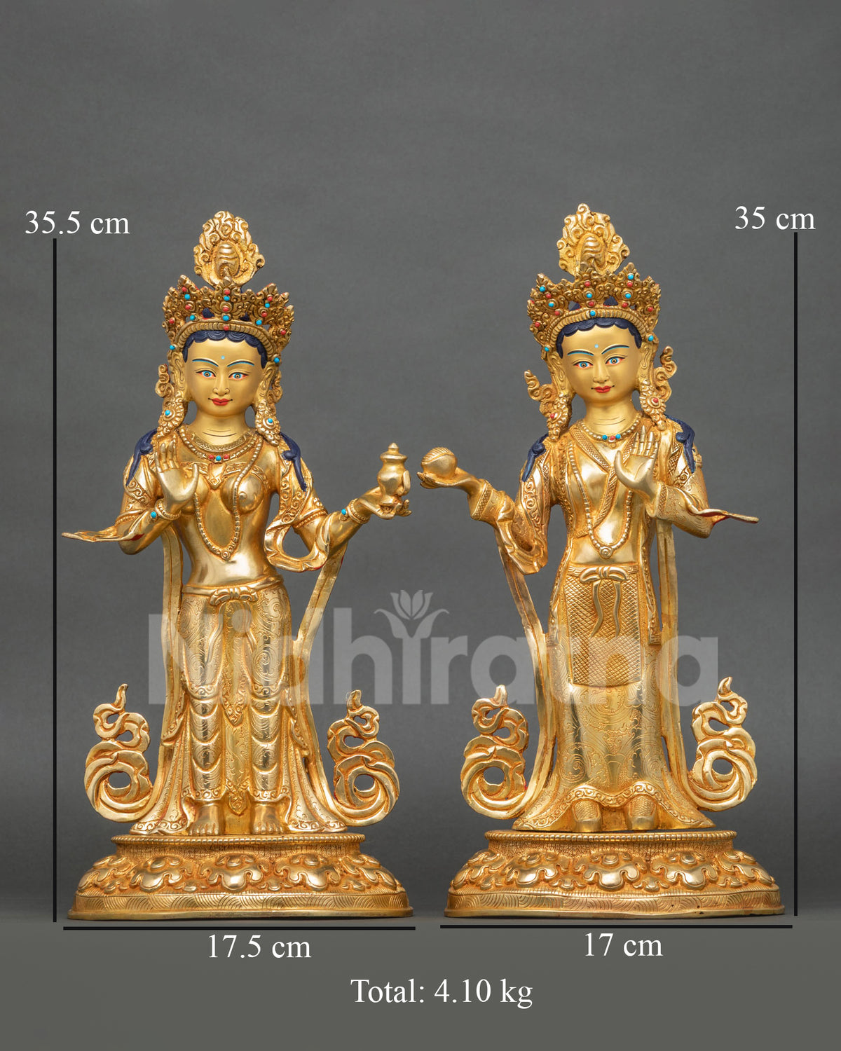 Yeshe Tsogyal and Mandarava Statue 24K Fire Gilded Copper Vajrayana Art
