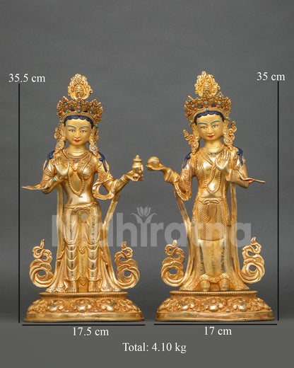 Yeshe Tsogyal and Mandarava Statue 24K Fire Gilded Copper Vajrayana Art