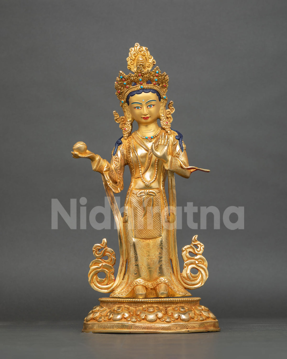Yeshe Tsogyal Statue Holding Kapala Abhaya Mudra 24K Gold Gilded Copper