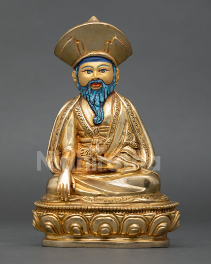 Zabdrung Ngawang Namgyal statue handmade in copper with gold gilded face seated on lotus throne