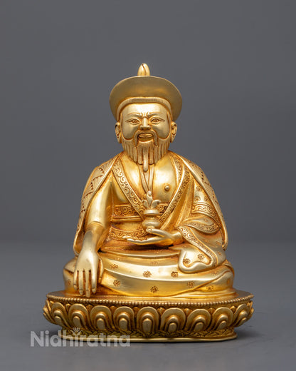 Zhabdrung Ngawang Namgyal statue front view fire gilded gold Buddhist art Nepal
