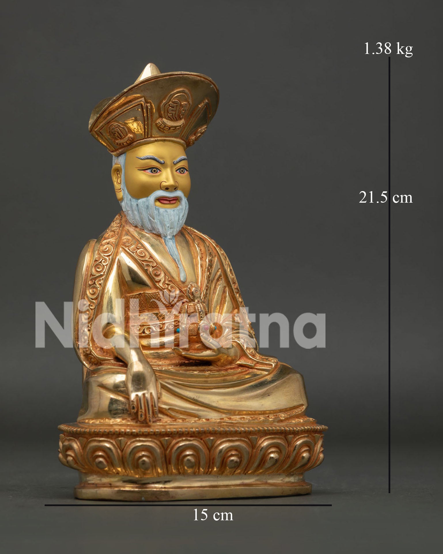 Zhabdrung Ngawang Namgyal Statue with Earth Touching Mudra and Ritual Vase.