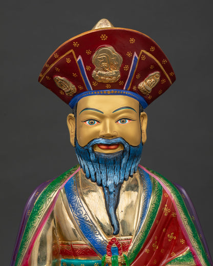 Zhabdrung Rinpoche Statue with Gold Painted Face and Lotus Throne